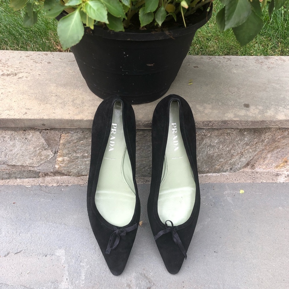 Prada Black Suede Flats 37.5 - Picture 2 of 11